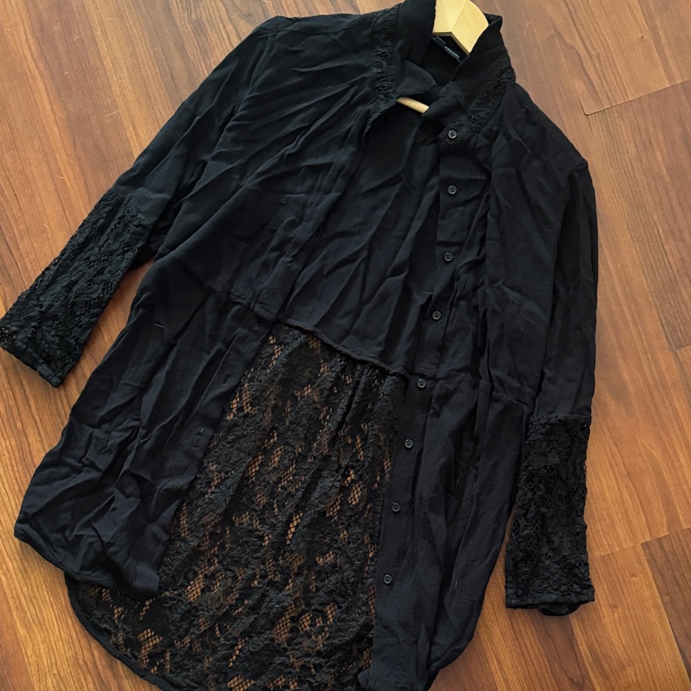 French Connection Elegant Black Lace Button Down